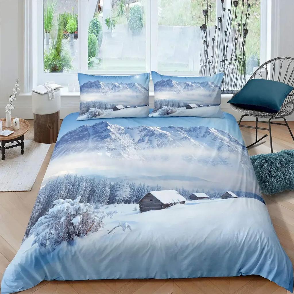 Schneeberg Meereswellen Landschaft Natur Szenerie Bettwäscheset Einzel Twin Doppel Queen King Cal King Größe Bettwäscheset