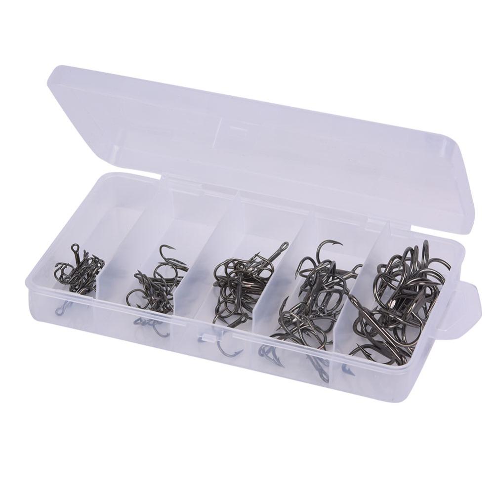 50PCS with Barbed Fishing Treble Hook Sharpened Round Bend Hook Treble Hook  Fishing Enthusiasts