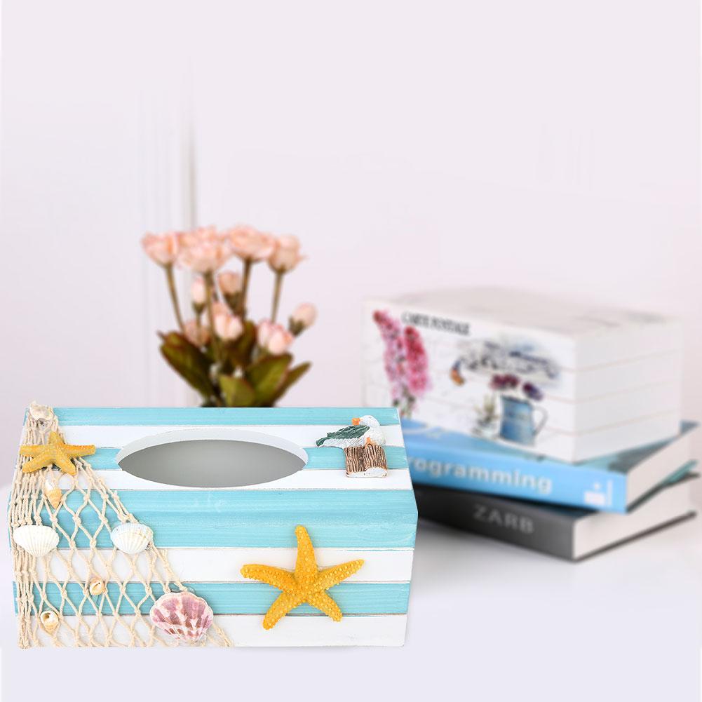 Mediterranean Wooden Tissue Box Restaurant Cafe Napkin Tray Home Decoration(starfish)