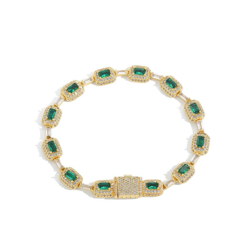 YYN Rectangular Green Zirconium Copper Set Single Row Zircon Mix Streetwear Hip Hop Boutique Supplier Fashion Brand Jewelry 7inch18cm золотой