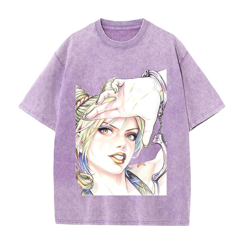 JoJo's Bizarre Adventure Jolyne Cujoh Kleidung Herren Damen Kurzarm T-Shirts Gewaschenes Baumwoll-T-Shirt Vintage Oversized Streetwear