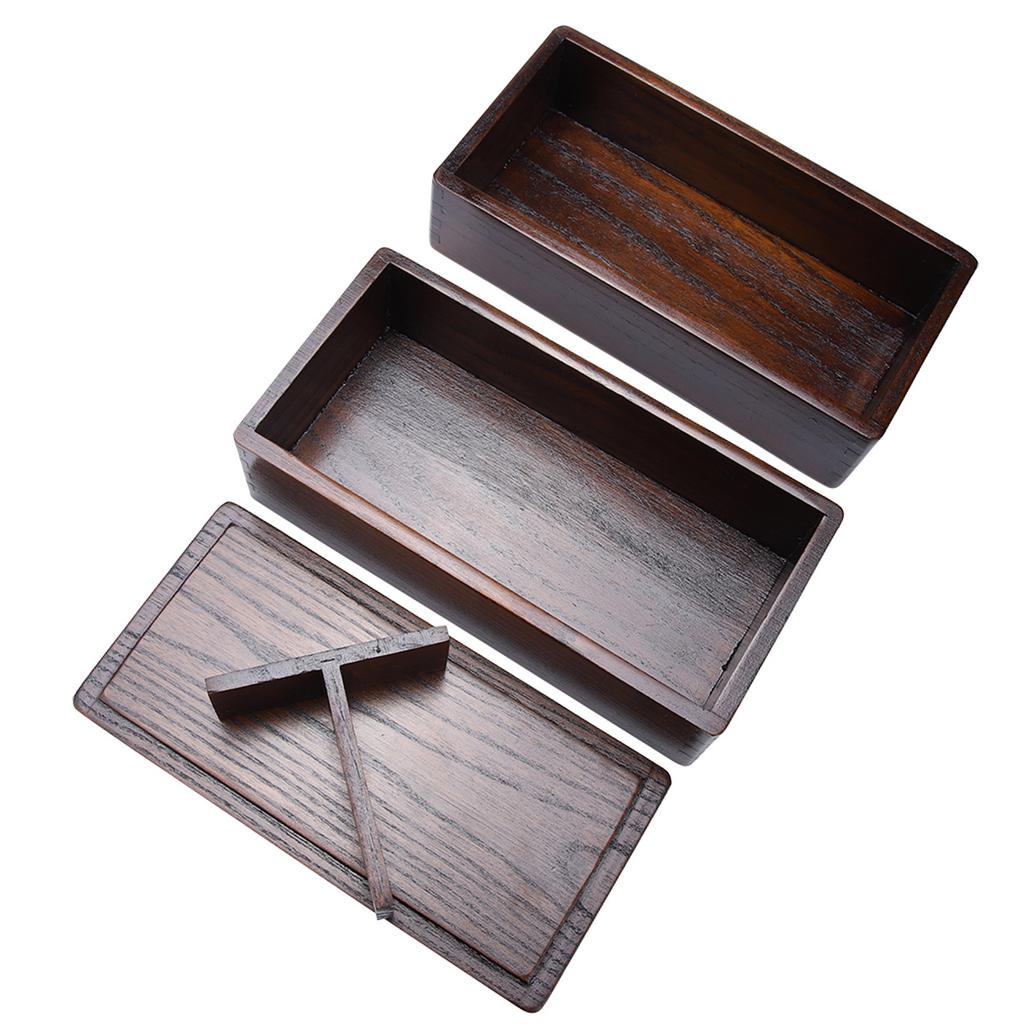 Holz-Lunchbox, doppelstöckiger Lebensmittelbehälter, tragbar, Sushi für die Schule, , Picknick, gute Wärmeisolierung, geruchlos, mit 3 Fächern, idl