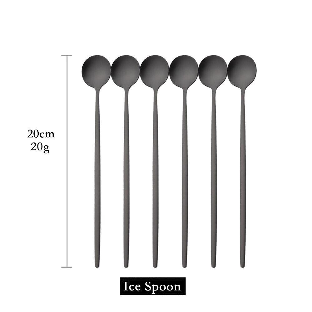 6pcs/set Long Handled Stainless Steel Coffee Spoon Ice Cream Dessert Tea Spoon Mixing Stirring Cooking Long Handle Spoon Tableware