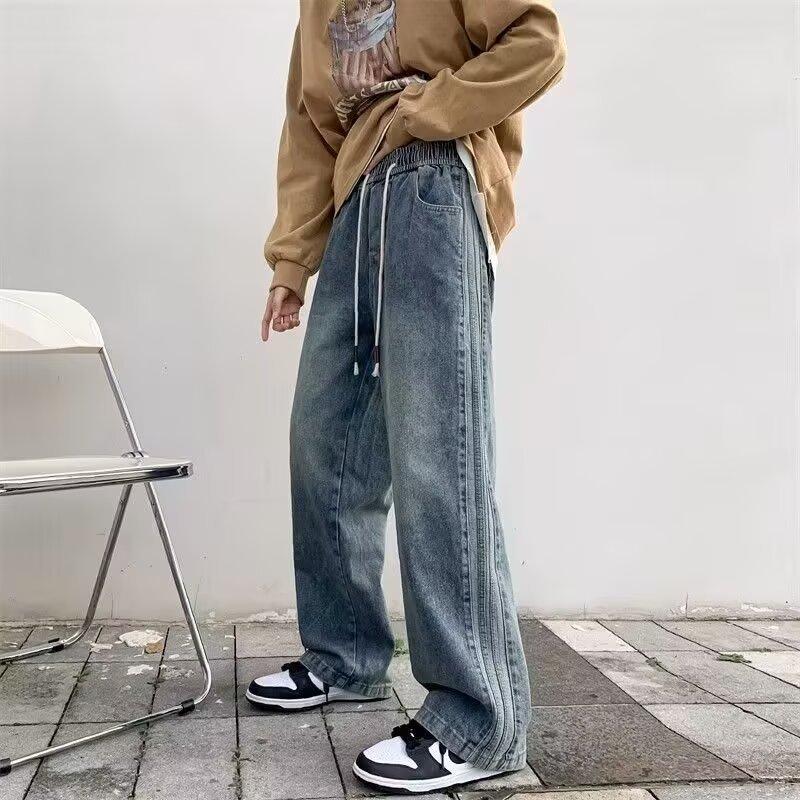 

New jeans men s loose elastic versatile autumn and winter casual wear-resistant washed straight pants men S