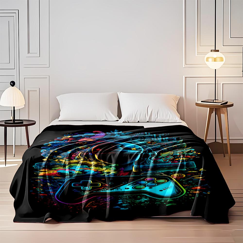 Colorful Gaming Artwork with Controller Design Flannel Blanket for Bedroom, Living Room, Sofa, and Nap Sofas