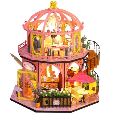 moin moin Dollhouse Miniature DIY Kit Scale Instructions Flower LED Acrylic and Music Box Set, 1/24 [English Included], Shop, Cafe, Two-Story