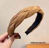 Retro French Wide Skull Top Sponge Headband for Women - Milk Coffee Color Hair Accessory