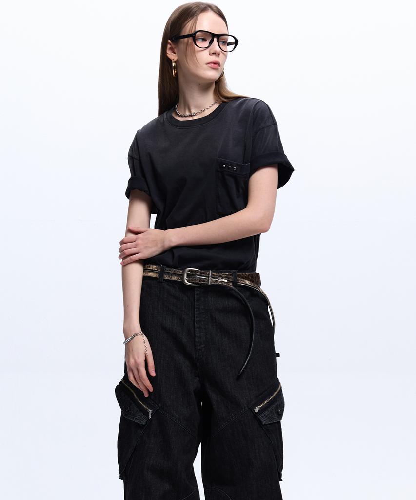 Aleseueseussi Rivet Pocket Washing T-Shirt - Black