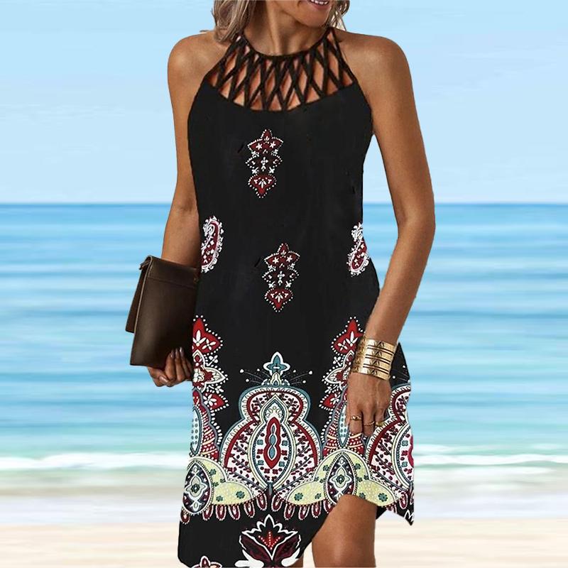 Moda de vară Rochie fără mâneci sexy Moale Casual 3D Simetric Model Retro Rochie cu imprimeu Rochie fără mâneci Rochie cu bretele de vară