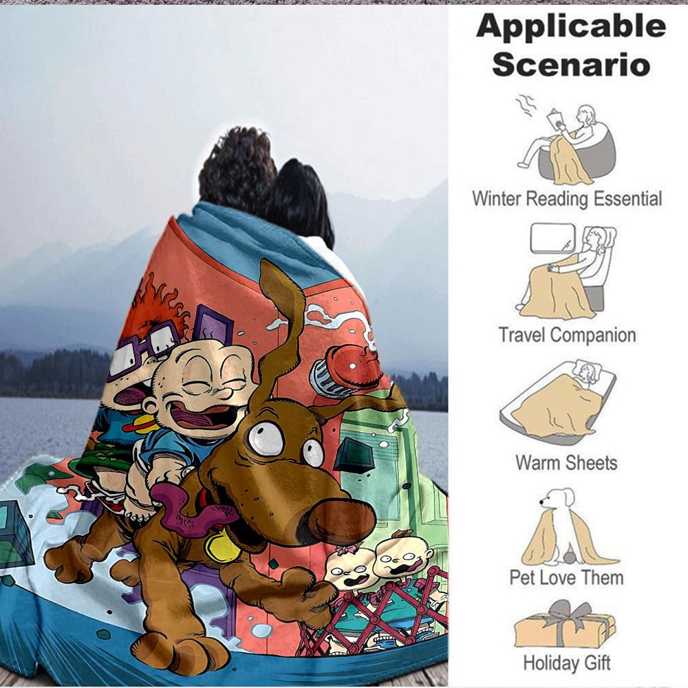 1pc Rugrats Characters Cozy Print Blanket Lightweight Warm Flannel Throw Blanket For Sofa, Bed, Living Room