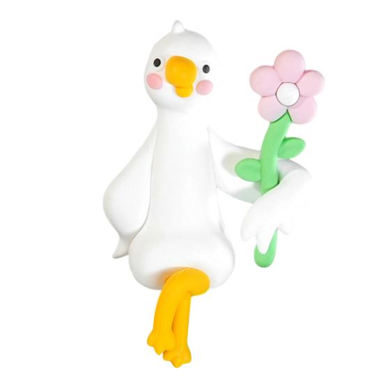 Arbeitsplatz Dekoration Harzente Dekoration für Schreibtisch Auto Armaturenbrett TV Monitor, Mini Anhänger Figur, Niedliches Blume haltendes Ornament, Verspieltes Geschenk