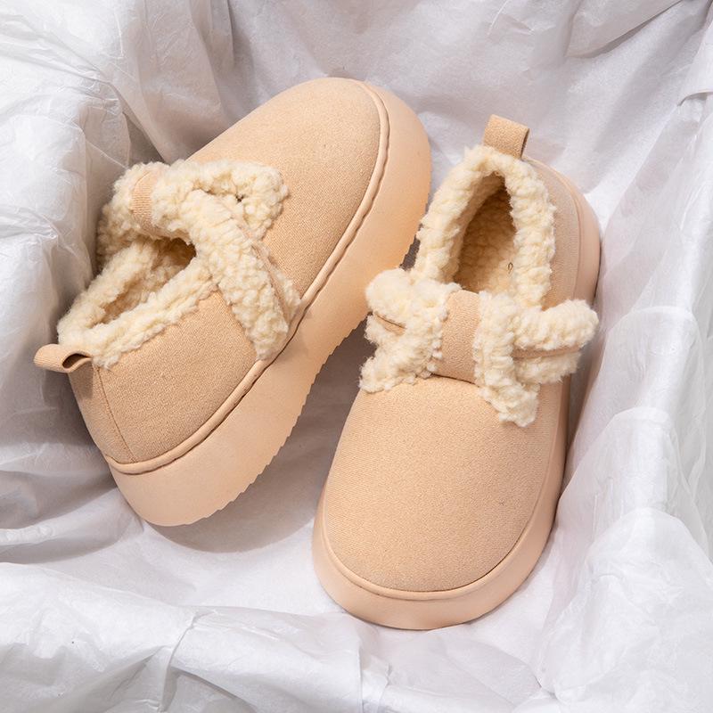 Nanbo Wan Women's Winter Non-Slip Cotton Slippers with Heeled Thick Sole and Plus Velvet Warmth for Indoor-Outdoor Wear.