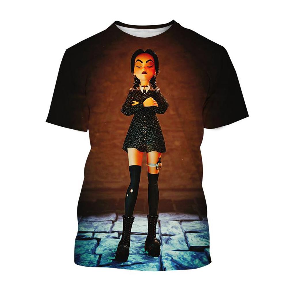 Wednesday Merlina Character Graphic 3D Print Casual Short Sleeved Women's T-shirts - Soft Medium Stretch Polyester Fabric Summer Relaxed Fit Clothing