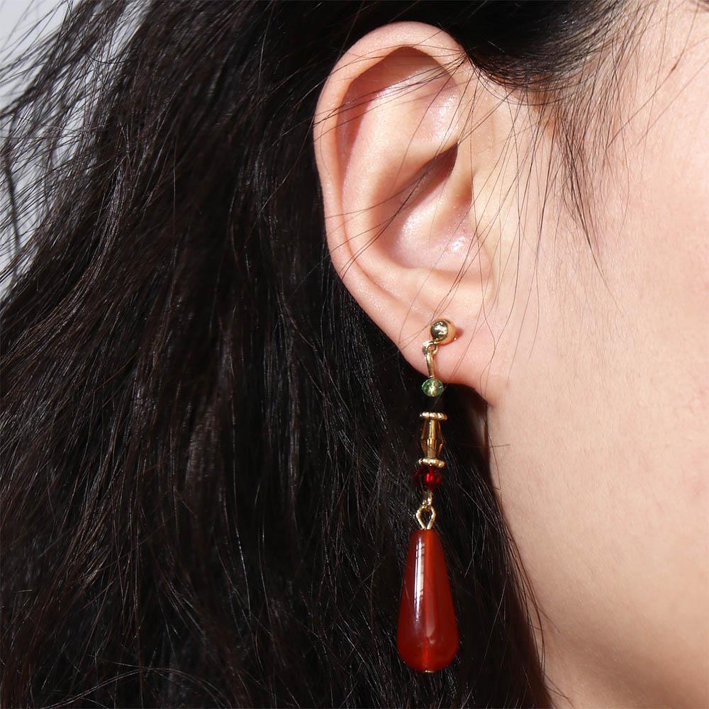 

High sense Red Water Drop Earrings Exquisite Pendant Ear Stud Retro Tassel Earrings Cheongsam красный