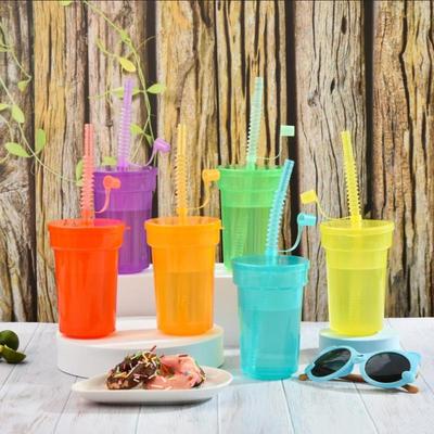 Neon Sipper Cups Reusable Spill-Proof Drinking Cups With Lids And Straws For Birthday Party Travel Xmas Juice Mug Water Bottle