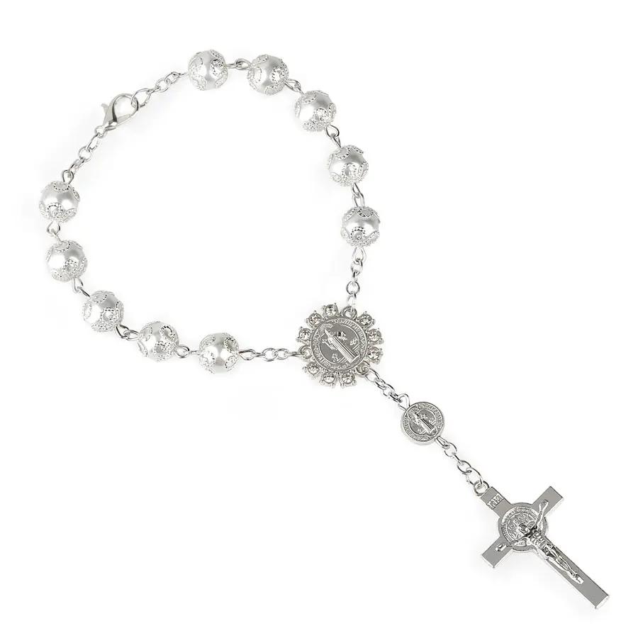 New Religious Rosary Bracelet For Women Fashion Cross Charm 8MM Glass Beaded Chain Bracelet Men Prayer Party Jewelry Gift