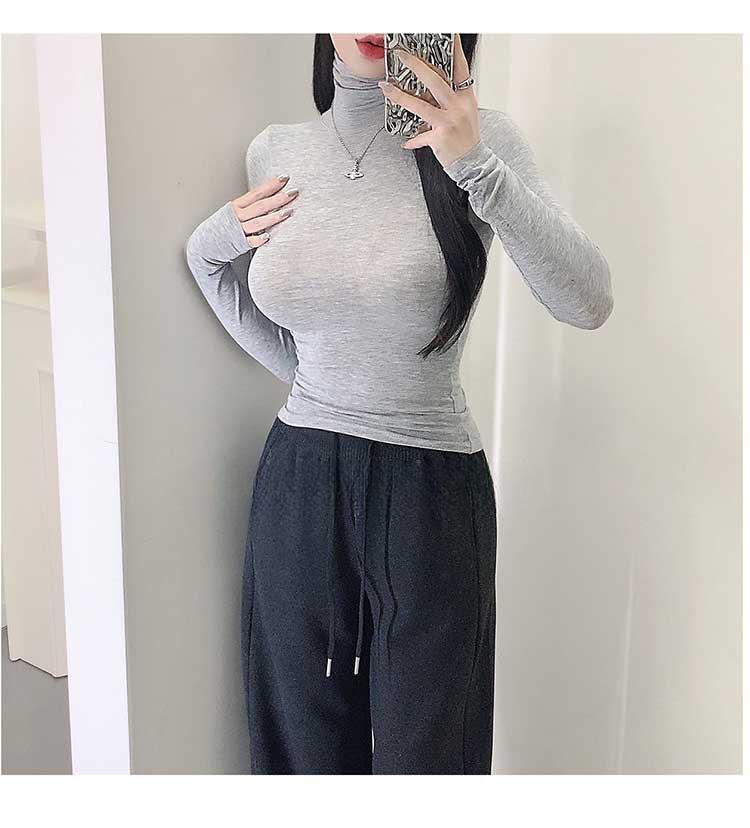 Korean Dongdaemun Women's Slim-Fit Cashmere High Neck Long Sleeve T-Shirt - Soft, Smooth, and Figure-Flattering