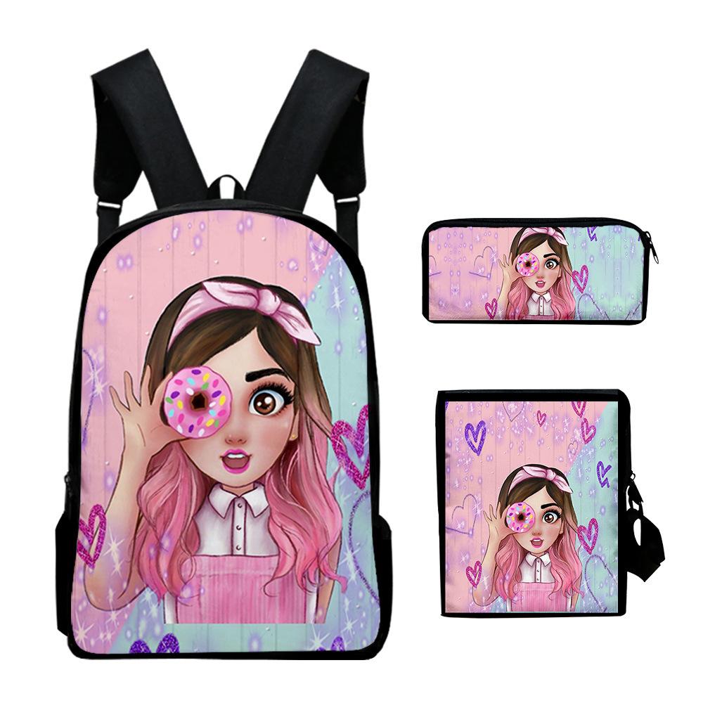 Trendy Popular Mis Pastelitos 3D Print 3pcs/Set Pupil School Bags Laptop Daypack Backpack Inclined Shoulder Bag Pencil Case