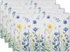 Watercolor Floral Placemats Set of 4 Blue Yellow Poppy Flowers Washable Non-Slip Heat Resistant 12×18 Inch Spring Summer Seasonal Linen Fabric Table M
