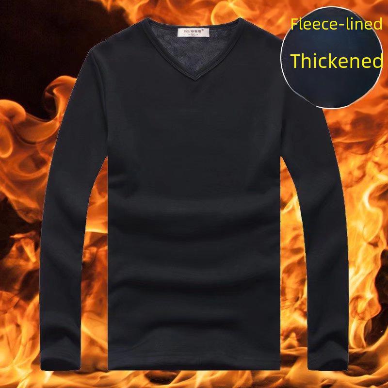 Camiseta interior térmica de manga larga con cuello en V y terciopelo grueso para hombre
