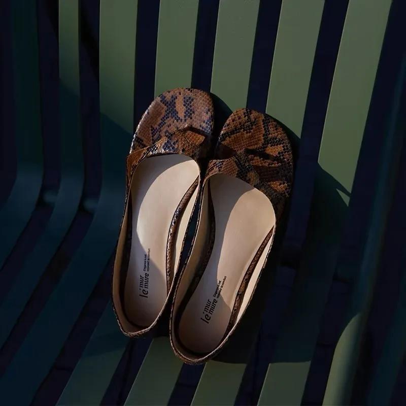 Chinelos Femininos de Couro de Vaca Slip-on Planos Sandálias Abertas de Dedo para Verão Sapatos Bailarinas Femininos Macios Confortáveis Casuais para Mulher