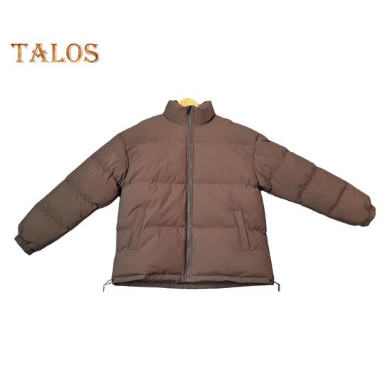 Women Men Cotton Coat Stand Collar Long Sleeve Drawstring Hem Puffer Jacket with Pockets Loose Fit Warm Winter Outerwear