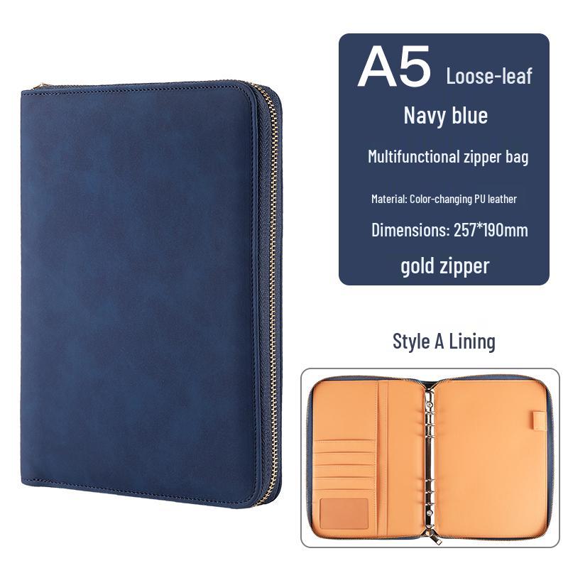 

Customizable A5 Business Ring Binder Notebook with Zipper and Removable Weekly Planner