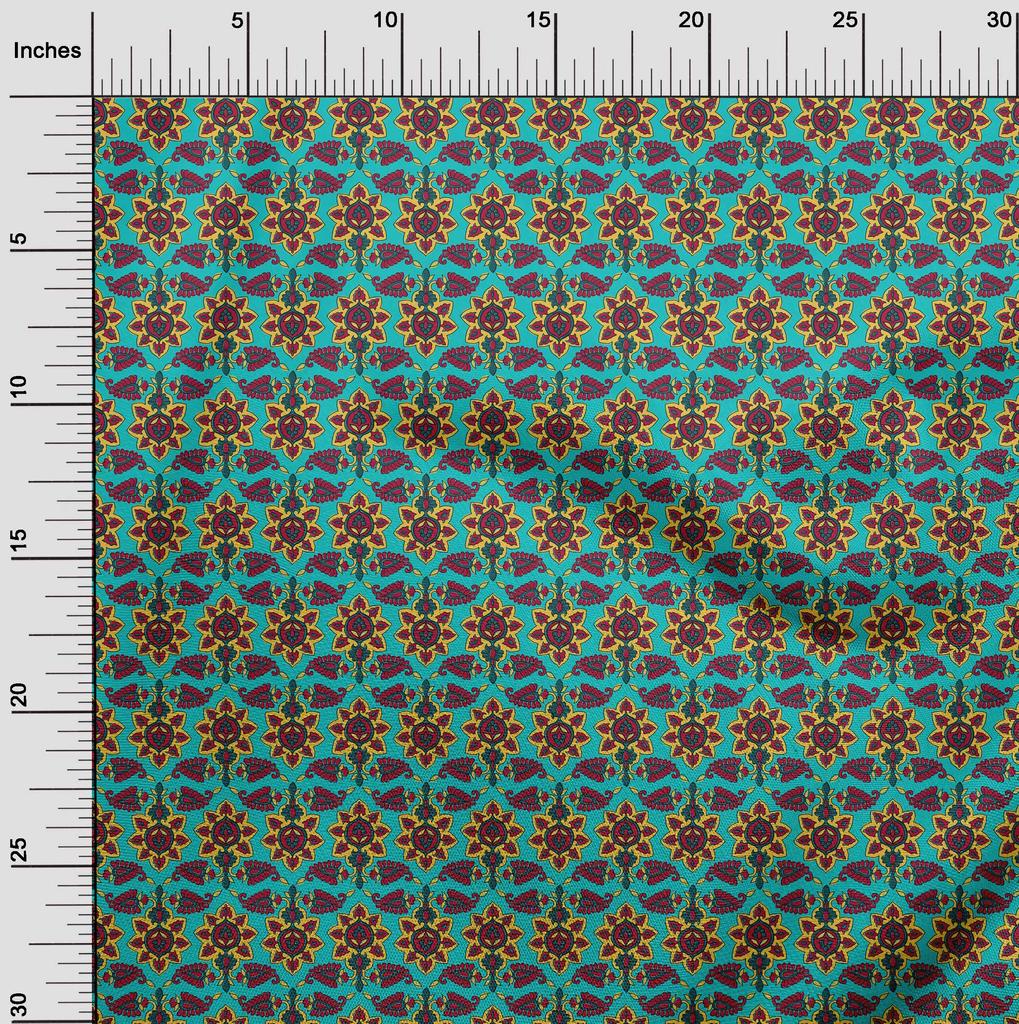 oneOone Cotton Flex Fabric Floral & Paisley Block Print Sewing Fabric BTY 40 Inch