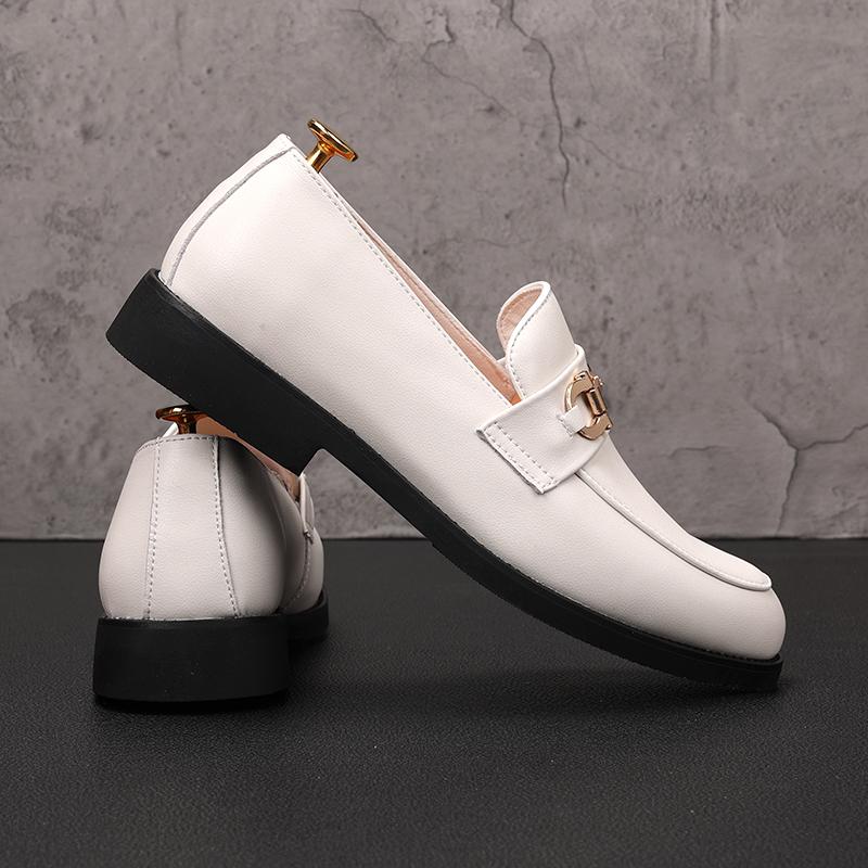Novedad Zapatos de Vestir de Boda para Hombre con Botón de Metal Blanco Negro Zapatos Planos Casuales para Hombre Mocasines para Regreso a Casa Baile Zapatillas Hombre