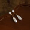 Vintage Two-Tier Round Water Drop Pearl Dangle Earrings 14K Gold Plated Elegant Long Tear Drop Pearl Drop Earrings for
