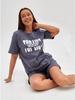 European-American Summer Casual Home Shorts Set - Letter Print Pullover & Short Sleeves