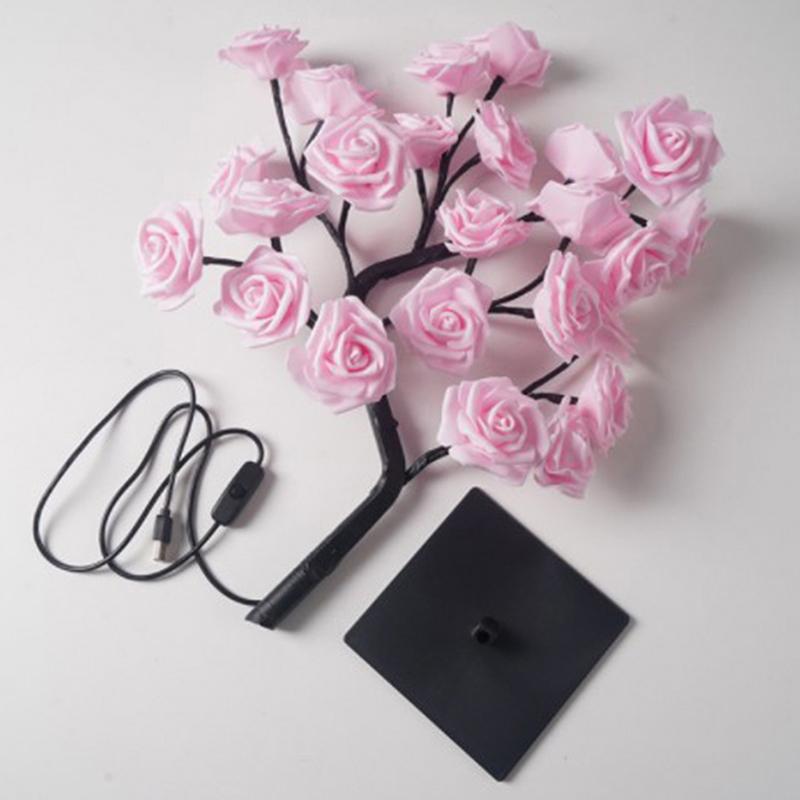 Led Table Lamp Lights Rose Flower Tree Usb Night Lights Home Decoration Parties Xmas Christmas Wedding Bedroom Decor Rose Lamp
