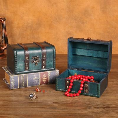 Jewelry Organizer Box Vintage High Capacity Antique Wooden Mini Treasure Chest Storage Box for Home