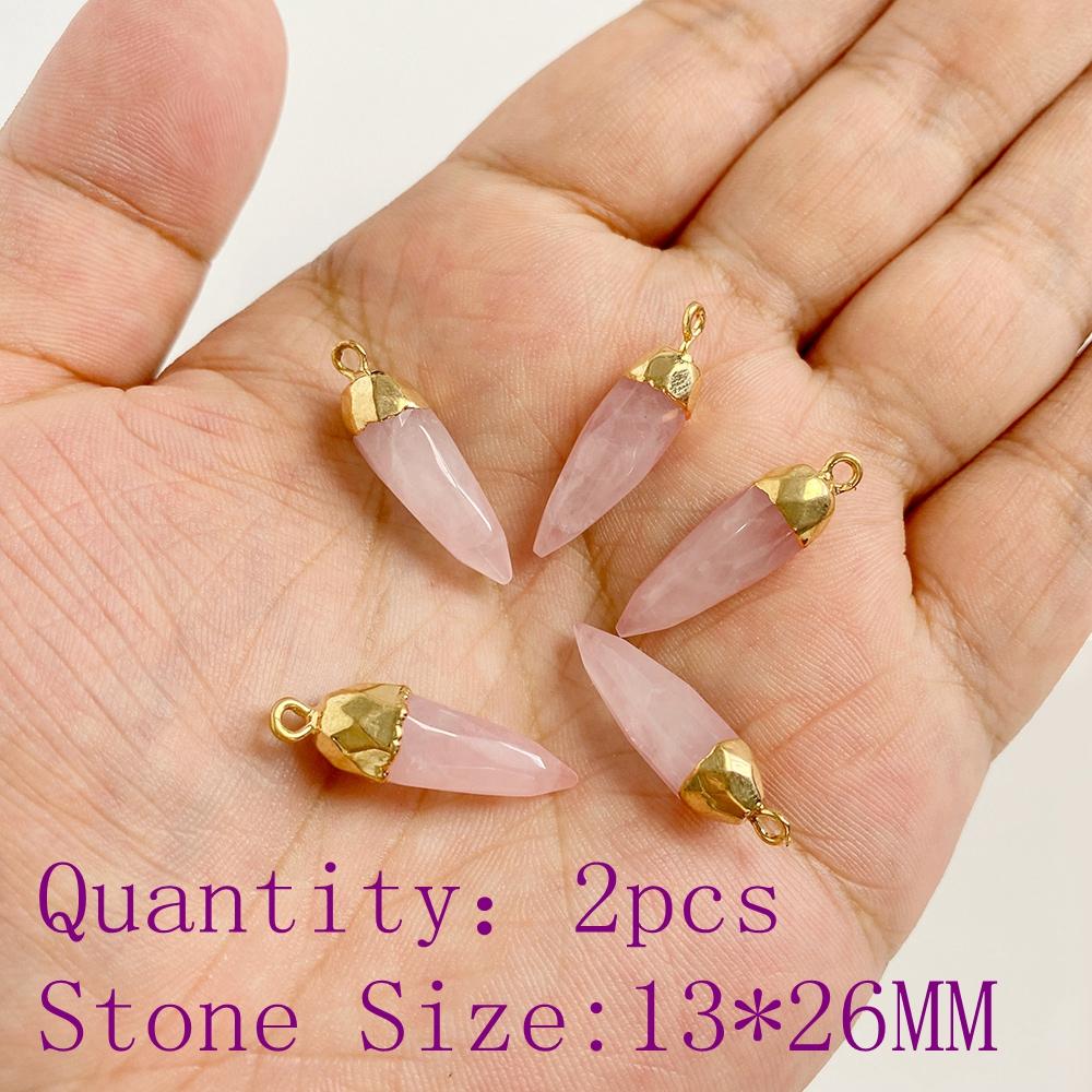 2pcs Natural Rose Pink Crystal Quartz Stone Pendant Conector Charm For Handmade Women Necklace Bracelet Earring Jewelry Making
