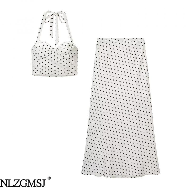 2026 Spring European & American Style Polka Dot Camisole & Skirt Set