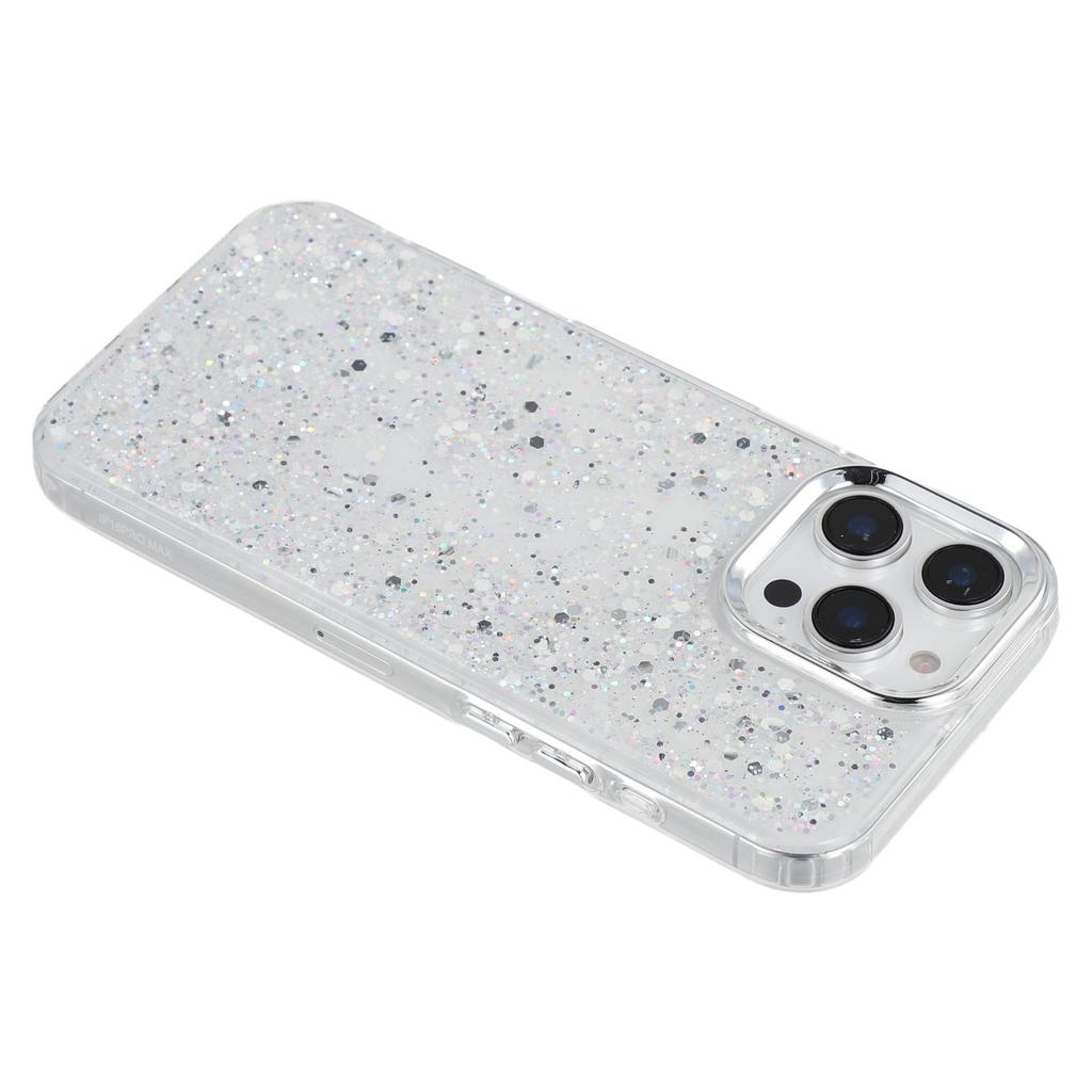 For iPhone 16 Pro Case Epoxy Design Electroplating Soft TPU Phone Back Cover Large Lens Cutout