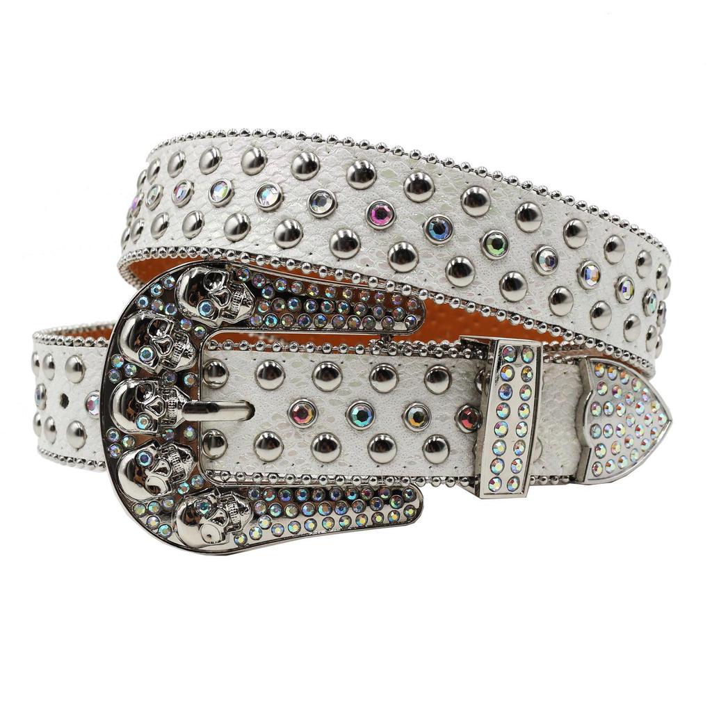 Women's European & American Rhinestone Skull Snake Skin Leather Belt - Extended Denim Style