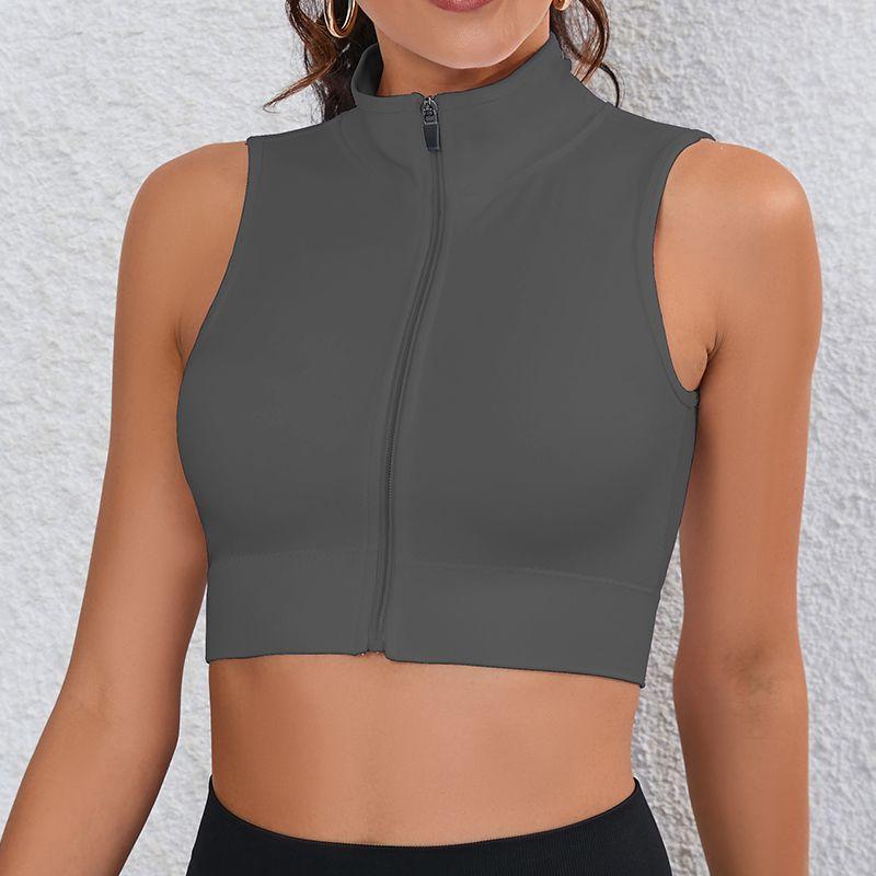

Приталений дихаючий топ-жилет для йоги на блискавці для спорту та фітнесу M темно-сірий