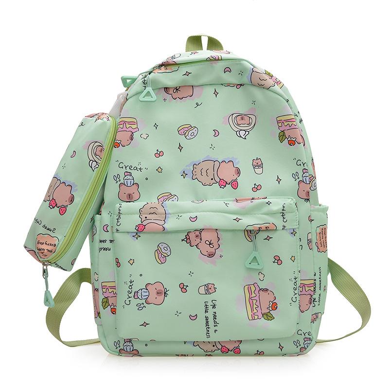 

School bag cute printing large capacity school bag ultra-light nylon high school junior high school female students backpack fashion зелений