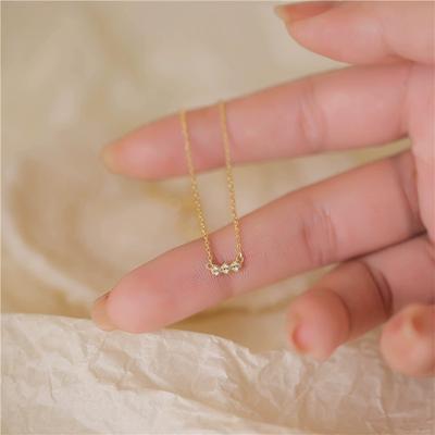 S925 Silver Three Diamond Necklace for Women Japanese Style Mild Luxury Minimalist Niche Ins Clavicle Chain