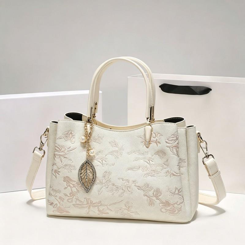 Elegant Chinese Style Embroidered Tote Bag Women Office Commute Crossbody PU Shoulder