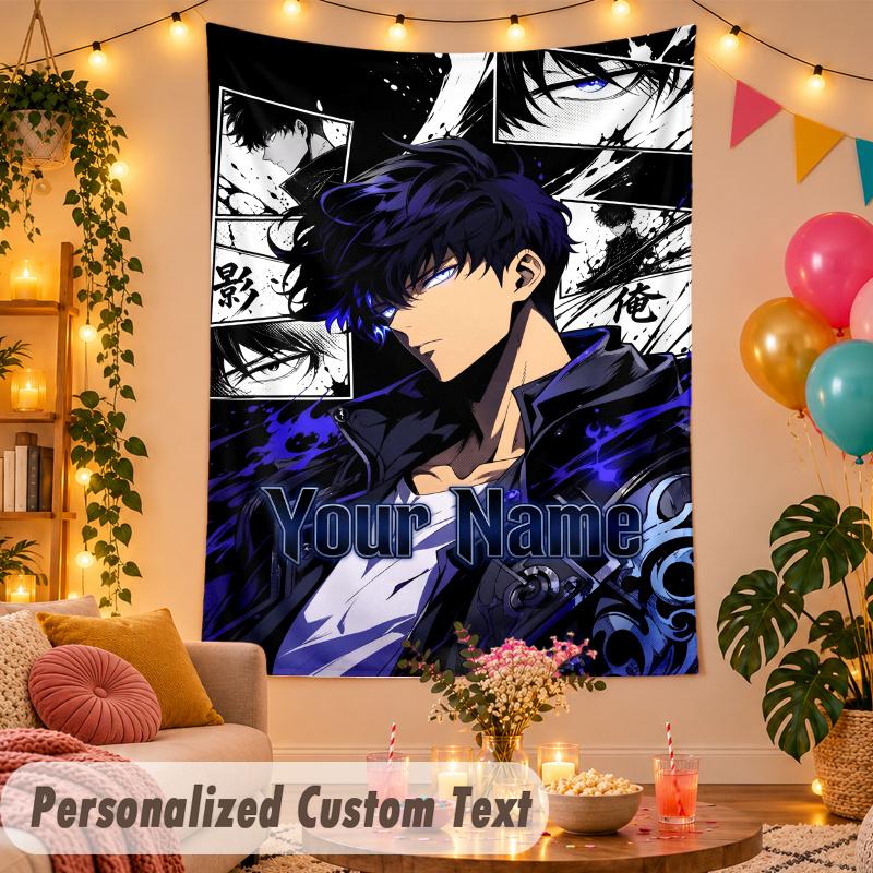 Solo Leveling Personalisierte Wandtapisserie Benutzerdefinierter Name Text Polyester Hängende Dekoration Haus Zimmer