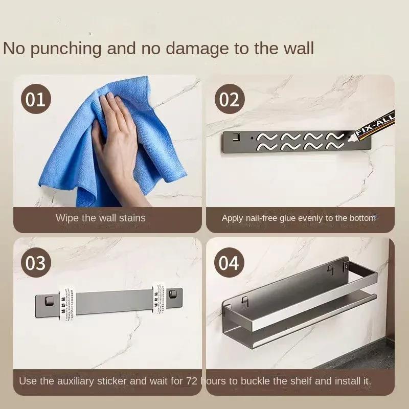 Gun Gray Kitchen Storage Rack Seasoning Rack Free Storage Can Wall Mounted Multifunctional Seasoning Rack