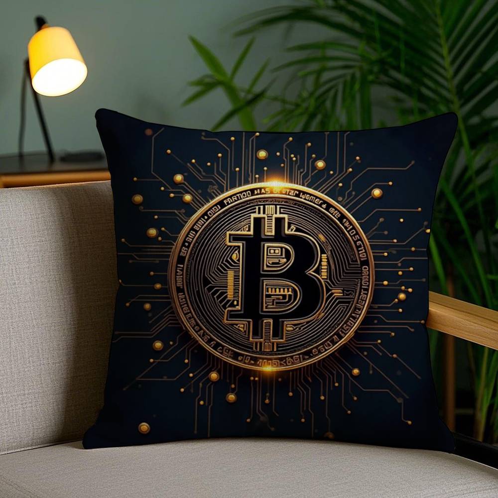 Bitcoin Cryptocurrency Btc Pillow Case Home Dorm Chair Back Short Plush Double-sided Printing Office Nap Time Cushion Cover