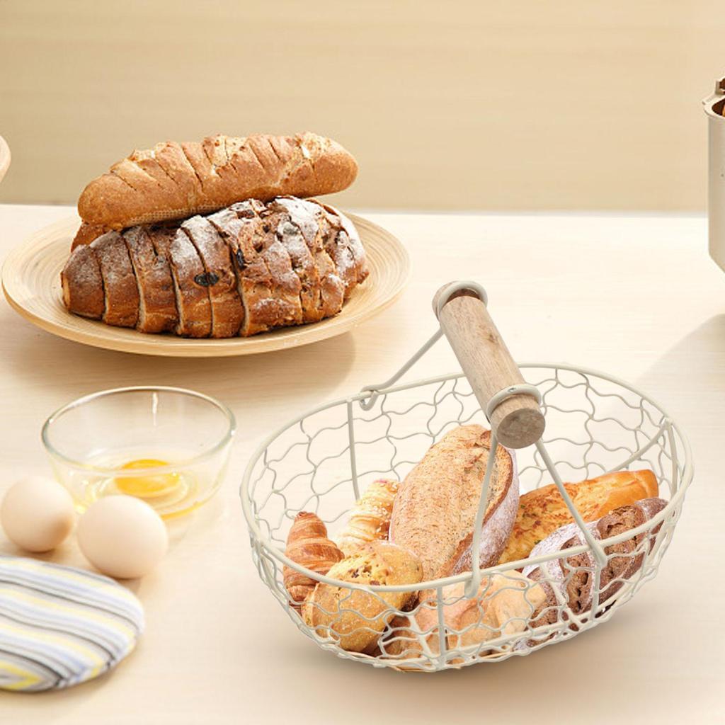 Kitchen Egg Storage Basket Creative Fruit Basket Retro Iron Multi Functional Vegetable Storage Container With Wooden Handle