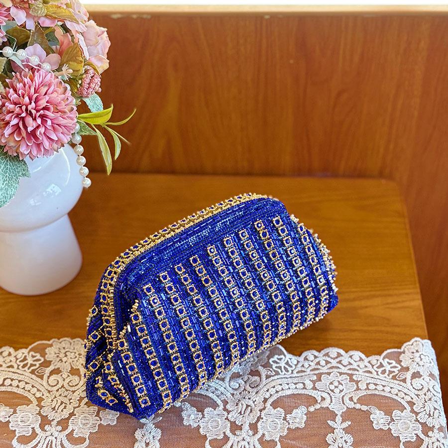 

Women PU Leather Diamond Encrusted Evening Bag Solid Color Elegant Gemstone Handbag Travel Shopping Party Wallet синий