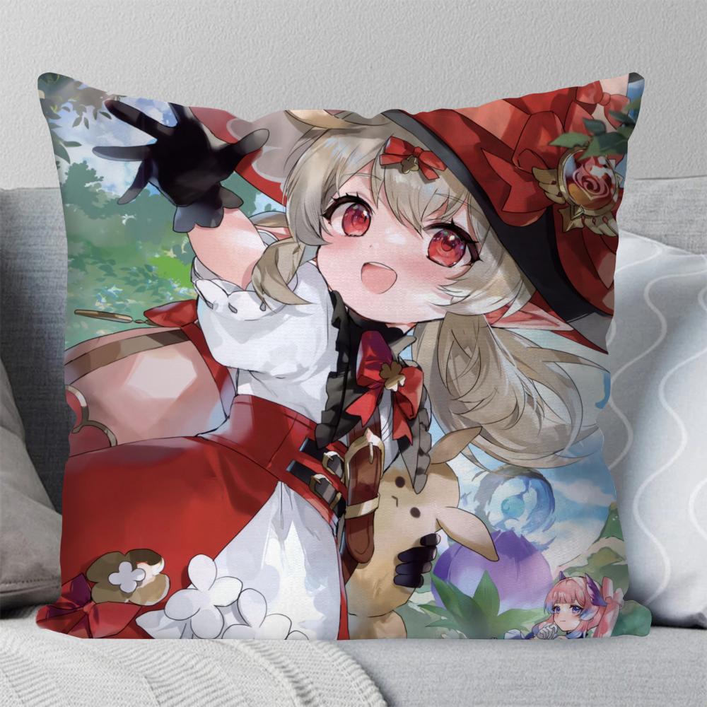Klee Anime Spiel Genshin Impact Kissenbezug Quadratisches Kissen Schlafzimmer Sofa Freizeit Komfort Kissen Wohnzimmer Heimdekoration 40X40