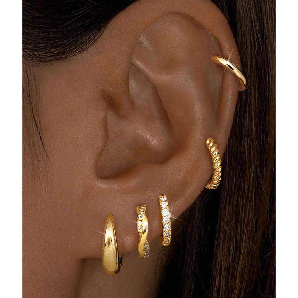 Bobisty 14K Gold Plated Hoop Earrings for Women Hypoallergenic Earring Non Tarnish Trendy Earrings Sets for Multiple Piercing