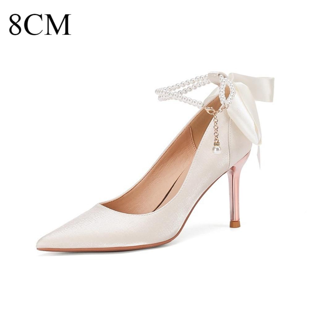 

French Satin Pumps for Women s 2026 Daily Wear White Wedding Shoes for Brides and Bridesmaids Slim Heels and High Heels Women 39