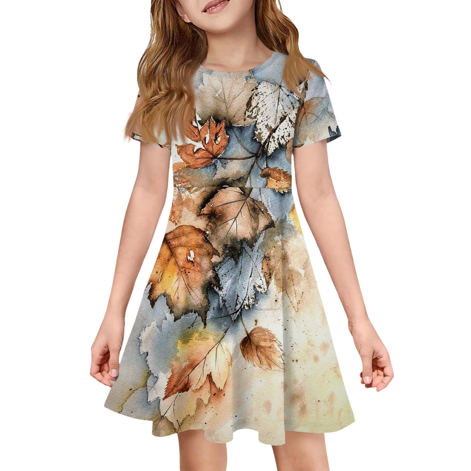 

Girl Summer Dress Color & Print Short Sleeve Dress With Pocket Casual Dress Shorts Sleeve Party Dress Easter Day 130 шафрановий